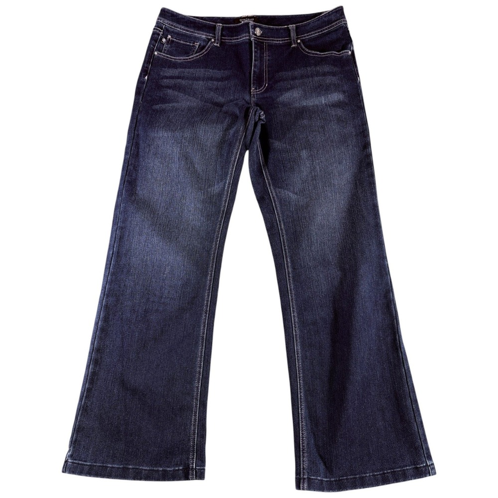 White House Black Market Jeans Womens 14S Dark Blue Bootcut Midrise Washed BoHo